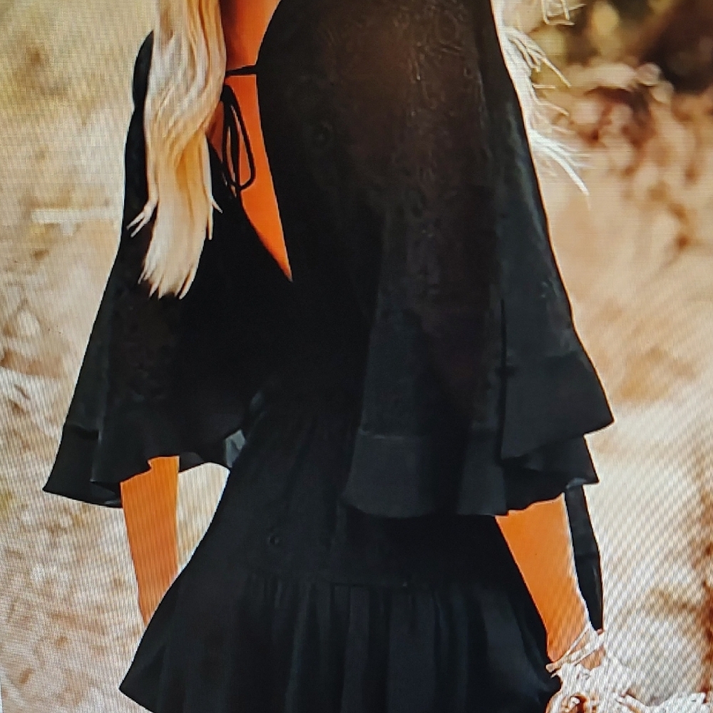 Source Unknown Black Mini Dress With Button Detail - image 2